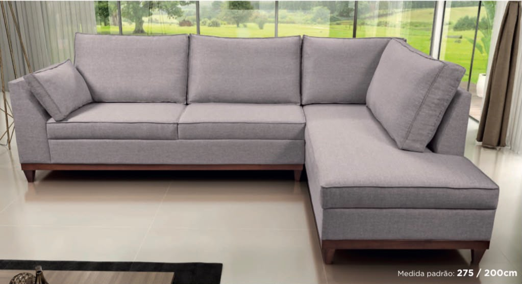 Sofá de canto com chaise e base de madeira — medida padrão 275 / 200 cm
ref.1080
