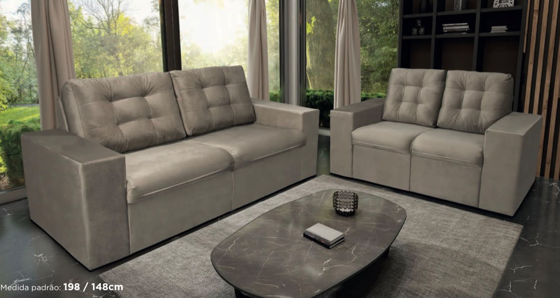Conjunto de sofás 3 e 2 lugares retráteis com encosto capitonê — medida padrão 198 / 148 cm    ref.714