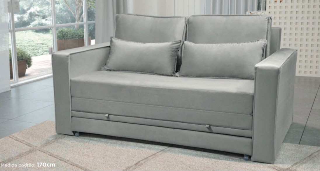 Sofá-cama 2 lugares com almofadas soltas e rodízios — medida padrão 170 cm  ref.810