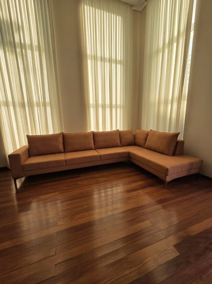 Sofá de canto 350 cm x 220 cm, com pés palito de madeira — ref. 1050