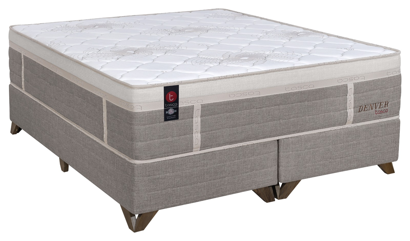 Colchão Denver com base box em tecido cinza