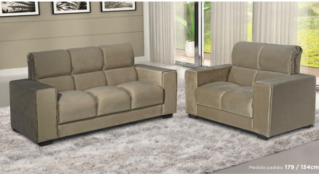 Conjunto de sofás 3 e 2 lugares  com braços largos — medida padrão 179 / 134 cm    ref.710
